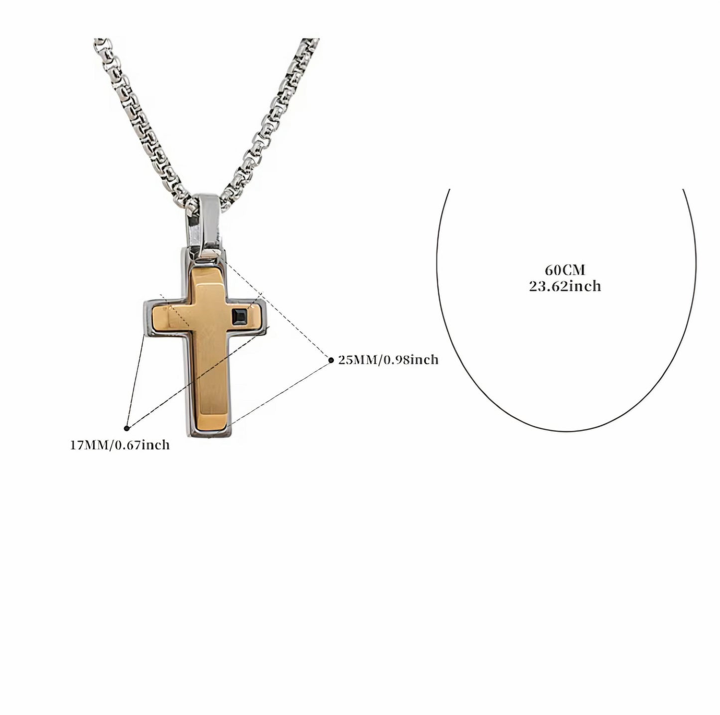 Mens 3D Cross Chain - Gold Mixed Metal