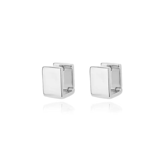 Square Huggie Earrings - Silver