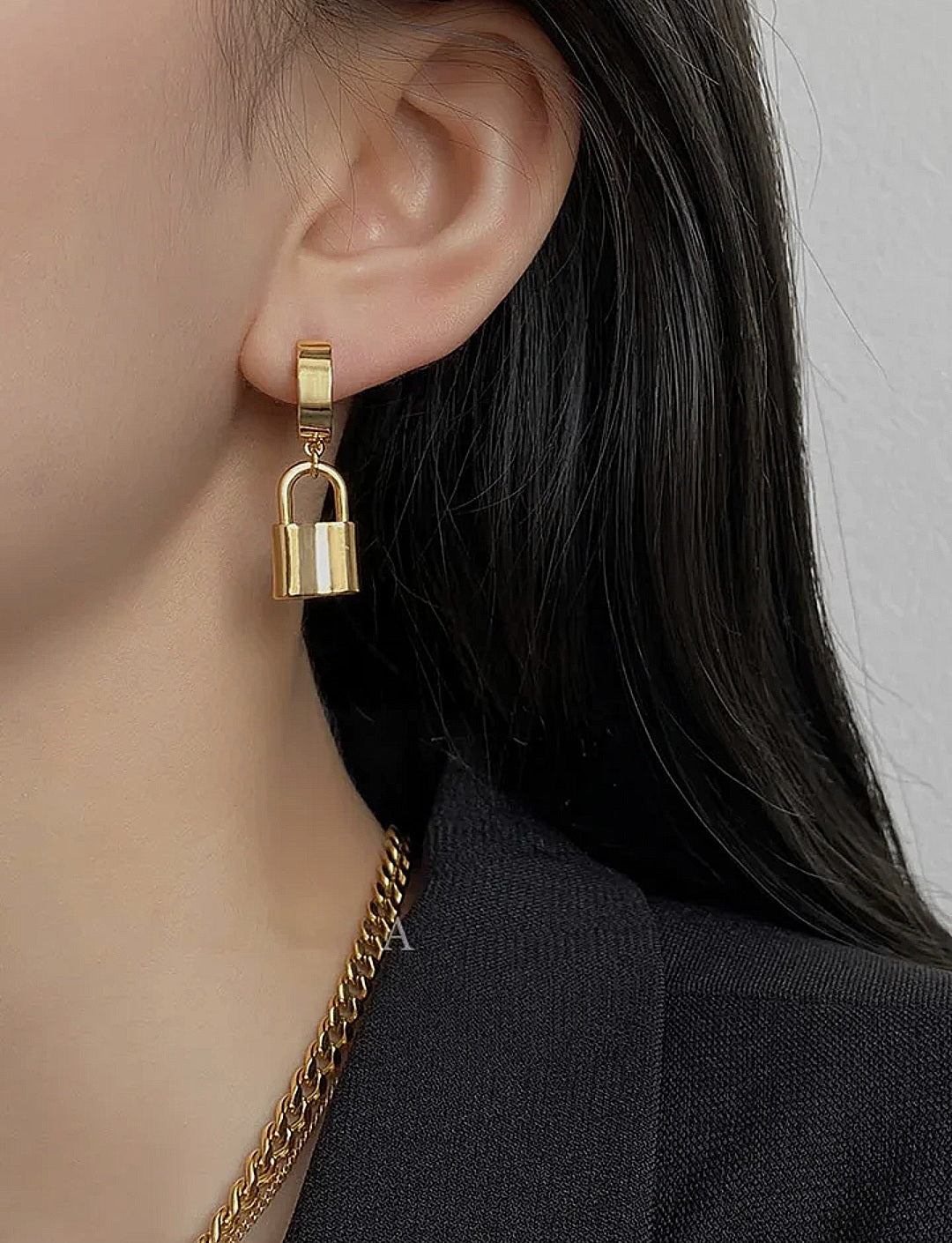 Padlock Earrings- Gold