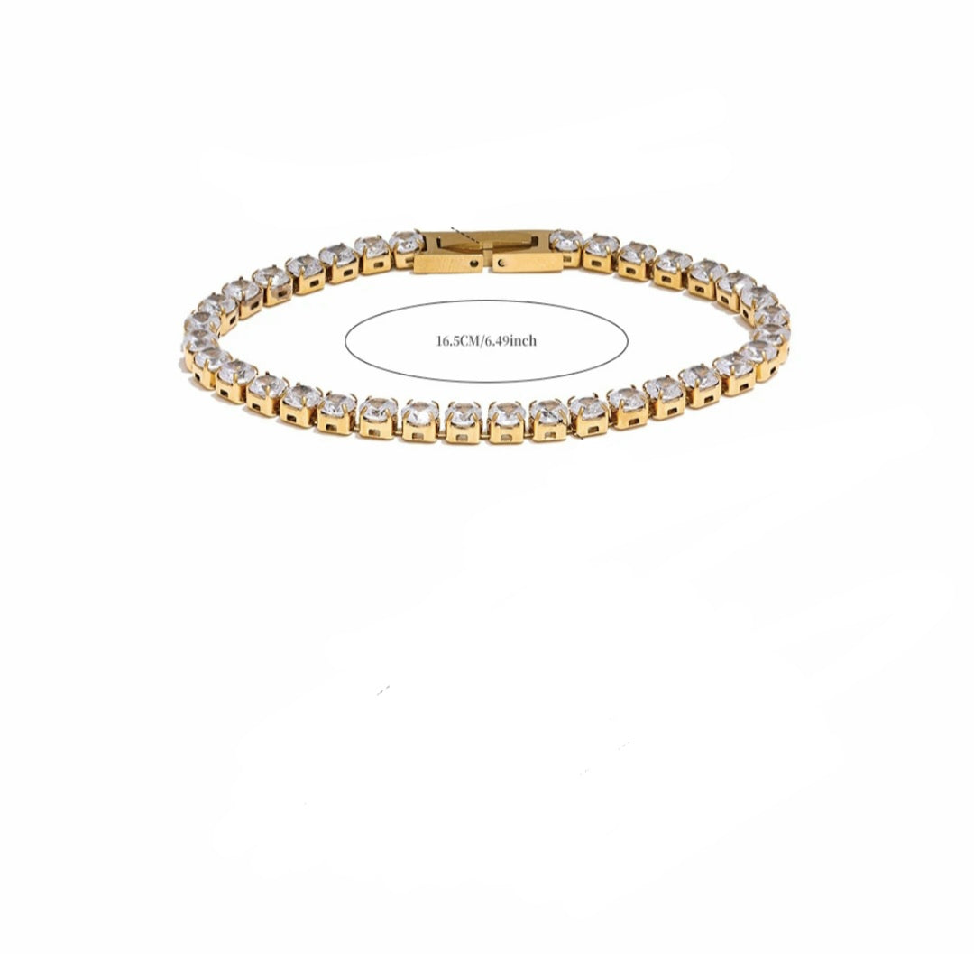 Zircon Tennis Bracelet- Gold