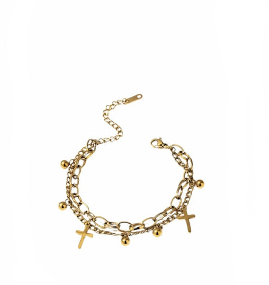 Crucifix Charm Bracelet - Gold