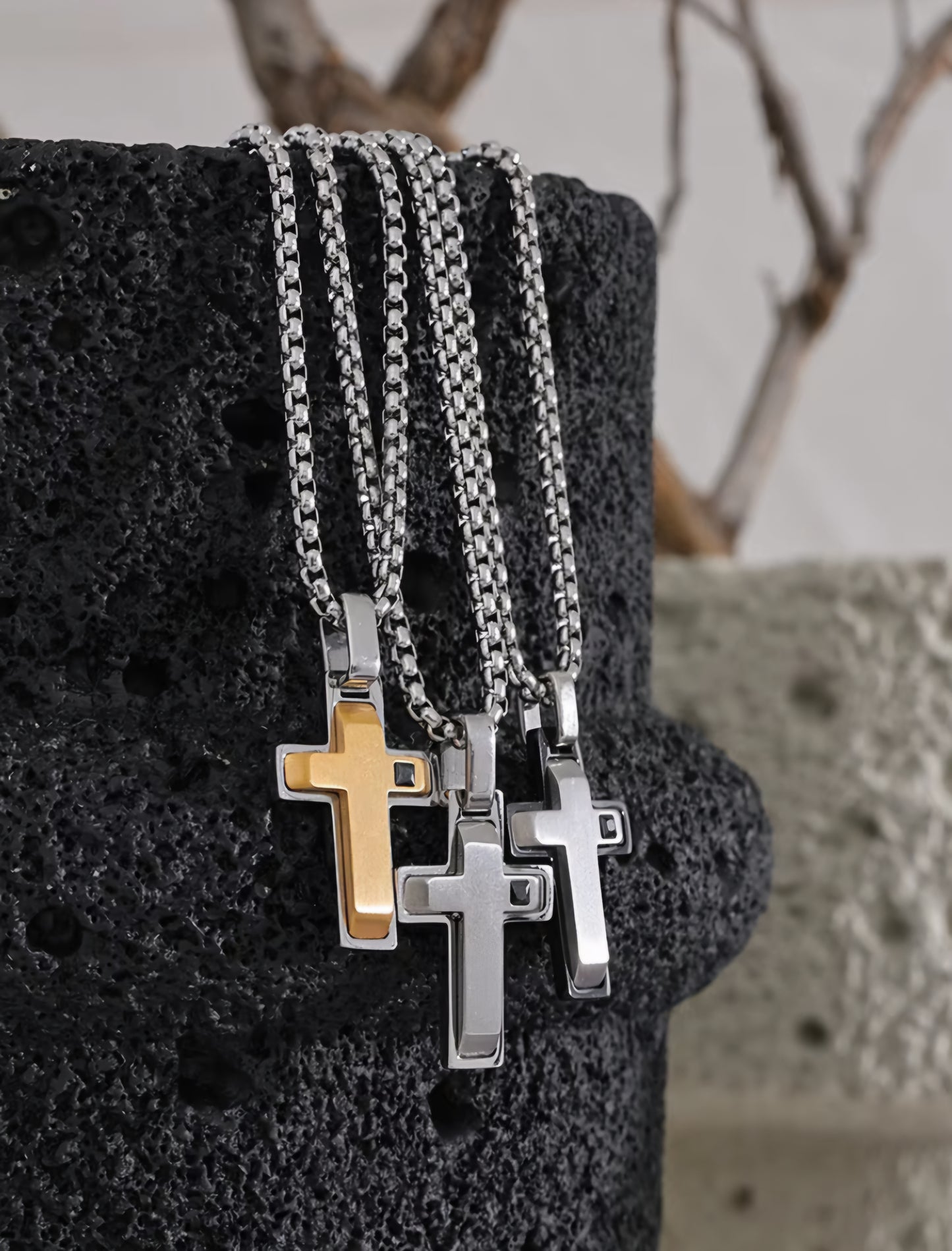 3D Cross Chain - Gold Mixed Metal