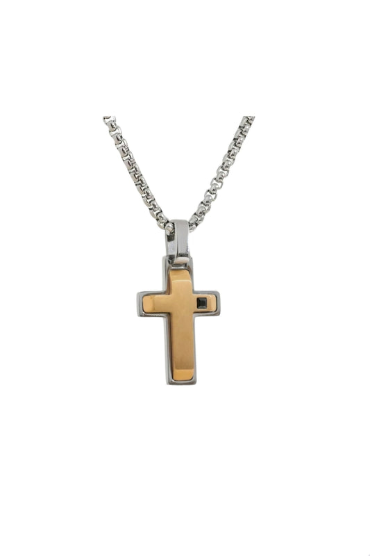 3D Cross Chain - Gold Mixed Metal